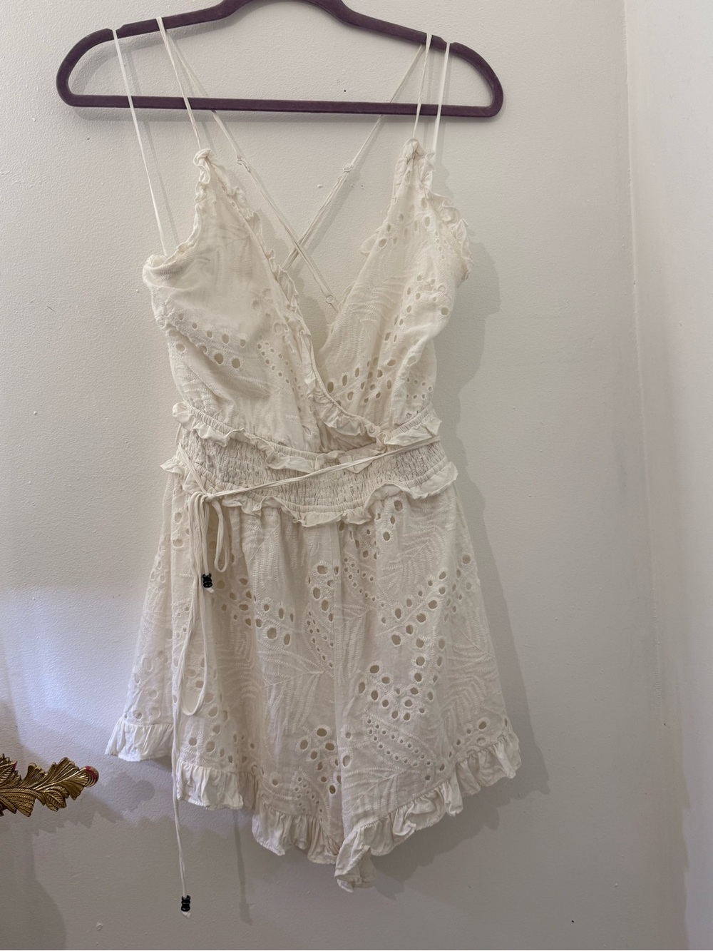 Luxxel White Eyelet Wrap Romper Dress